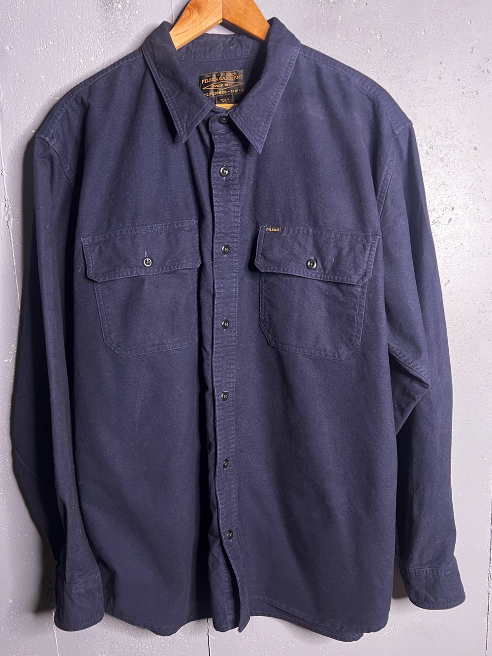 Filson The Rangeland Flannel shirt in Might Sky.  Size XXL